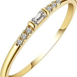 18k Gold Plated Rings for Women Baguette Round Cubic Zirconia Engagement Wedding